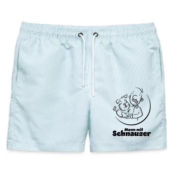 Mann mit Schnauzer (Oberlippenbart) - Männer Badeshorts - hellblau gestreift - Vorne - AI Model Male 178 light (178cm)