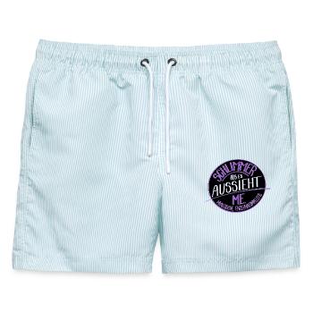 Schlimmer als es aussieht, M.E.  - Männer Badeshorts - hellblau gestreift - Vorne - AI Model Male 178 light (178cm)