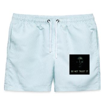 Vertraue dem Glitch Horror nicht - Männer Badeshorts - hellblau gestreift - Vorne - AI Model Male 178 light (178cm)
