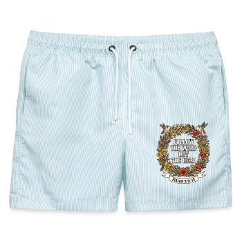 Folge dem Wort, nicht der Herde, Kolibris - Männer Badeshorts - hellblau gestreift - Vorne - AI Model Male 178 light (178cm)