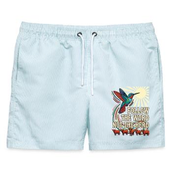 Folge dem Wort, nicht der Herde, Kolibris - Männer Badeshorts - hellblau gestreift - Vorne - AI Model Male 178 light (178cm)
