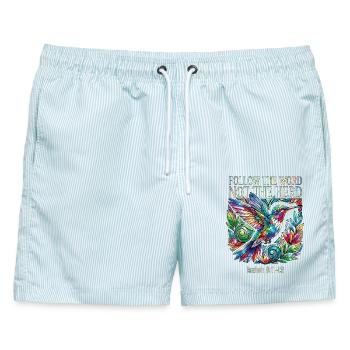 Folge dem Wort, nicht der Herde, Kolibris - Männer Badeshorts - hellblau gestreift - Vorne - AI Model Male 178 light (178cm)