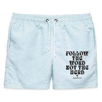 Folge dem Wort Nicht der Herde Christ - Männer Badeshorts - hellblau gestreift - Vorne - AI Model Male 178 light (178cm)