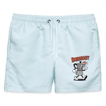 Burnout Moka Kaffeekanne Zeichentrick - Männer Badeshorts - hellblau gestreift - Vorne - AI Model Male 178 light (178cm)