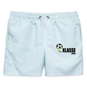 Fußball 1. Klasse 2026 - Männer Badeshorts - hellblau gestreift - Vorne - AI Model Male 178 light (178cm)