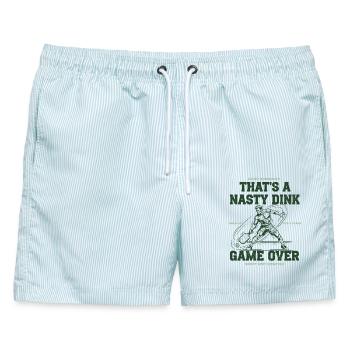 Pickleball-lustiger Spieler, das ist ein fieses Dink-Spiel - Männer Badeshorts - hellblau gestreift - Vorne - AI Model Male 178 light (178cm)