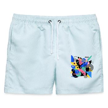 Memphis Style Muster Retro 80s Geometrie Abstrakt - Männer Badeshorts - hellblau gestreift - Vorne - AI Model Male 178 light (178cm)