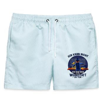 Ich kann nicht Werkstatt Spruch für Schrauber - Männer Badeshorts - hellblau gestreift - Vorne - AI Model Male 178 light (178cm)