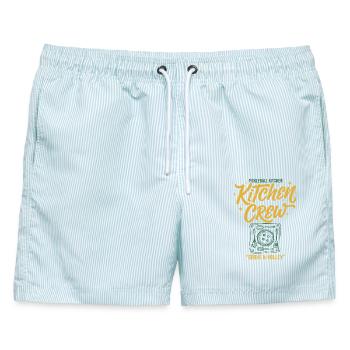Pickleball Küchenteam serviert und liebt Volley - Männer Badeshorts - hellblau gestreift - Vorne - AI Model Male 178 light (178cm)