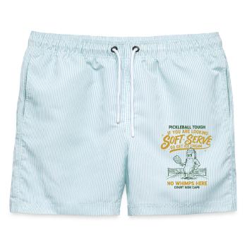 Pickleball: Tough, lustiger Spieler, liebt Pickleball. - Männer Badeshorts - hellblau gestreift - Vorne - AI Model Male 178 light (178cm)