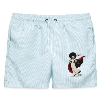 Afro Diva Cape Hero - Männer Badeshorts - hellblau gestreift - Vorne - AI Model Male 178 light (178cm)
