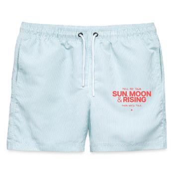 Sonne Mond Rising Spruch - Männer Badeshorts - hellblau gestreift - Vorne - AI Model Male 178 light (178cm)