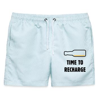 Time To Recharge (Bier / Bierchen / POS 2C) - Männer Badeshorts - hellblau gestreift - Vorne - AI Model Male 178 light (178cm)