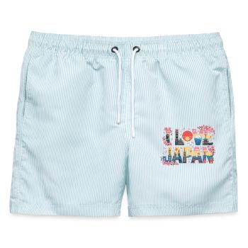 Love Japan Shirt Sakura Skyline Tokio Mount Fuji - Männer Badeshorts - hellblau gestreift - Vorne - AI Model Male 178 light (178cm)