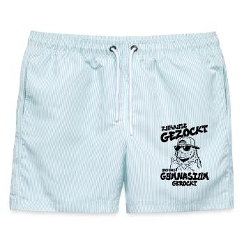 Zuhause gezockt Gymnasium gerockt Capybara Abitur - Männer Badeshorts - hellblau gestreift - Vorne - AI Model Male 178 light (178cm)