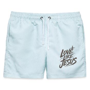 Jesus Tshirt Love Like Jesus Christliches Geschenk - Männer Badeshorts - hellblau gestreift - Vorne - AI Model Male 178 light (178cm)