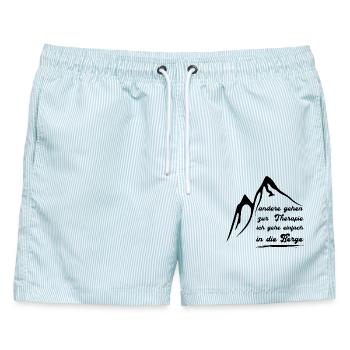 Ich gehe nicht zur Therapie ich gehe in die Berge - Männer Badeshorts - hellblau gestreift - Vorne - AI Model Male 178 light (178cm)