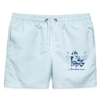 Lustige Gans, ich wohne hier jetzt, Baseball - Männer Badeshorts - hellblau gestreift - Vorne - AI Model Male 178 light (178cm)