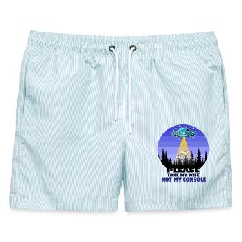 Please take my wife not my console - gaming - Männer Badeshorts - hellblau gestreift - Vorne - AI Model Male 178 light (178cm)
