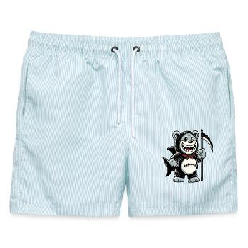 Grinsender Bär mit Sense - Männer Badeshorts - hellblau gestreift - Vorne - AI Model Male 178 light (178cm)