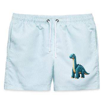 Pixel Brontosaurus - Männer Badeshorts - hellblau gestreift - Vorne - AI Model Male 178 light (178cm)