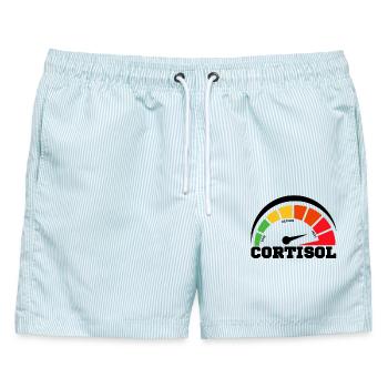 Lustiges, niedriges Cortisol, urkomisches, stressfreies Cortisol - Männer Badeshorts - hellblau gestreift - Vorne - AI Model Male 178 light (178cm)