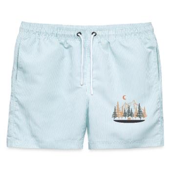 Mountain Camp Night – Zelt, Pines & Stars - Männer Badeshorts - hellblau gestreift - Vorne - AI Model Male 178 light (178cm)