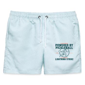 Pickleball angetrieben von Pickleball-Blitzschlag - Männer Badeshorts - hellblau gestreift - Vorne - AI Model Male 178 light (178cm)