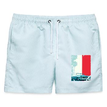 Palmen Retro Cabrio Cholo - Männer Badeshorts - hellblau gestreift - Vorne - AI Model Male 178 light (178cm)