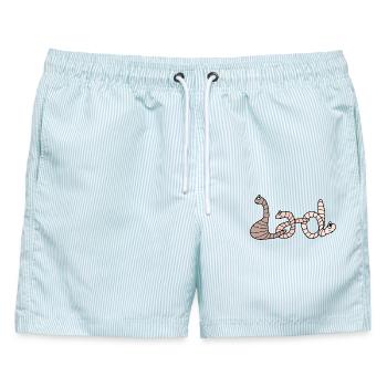 Dad als Regenwurm Schriftzug - Männer Badeshorts - hellblau gestreift - Vorne - AI Model Male 178 light (178cm)