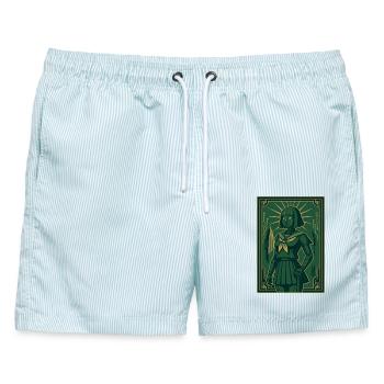 Cyber Deco Android Green Sentinel - Männer Badeshorts - hellblau gestreift - Vorne - AI Model Male 178 light (178cm)
