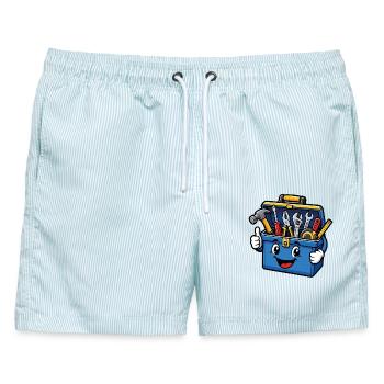 Süßer DIY-Werkzeugkasten - Männer Badeshorts - hellblau gestreift - Vorne - AI Model Male 178 light (178cm)