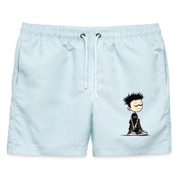 Verschlafenes Emo-Kinder-Cartoon-Tee - Männer Badeshorts - hellblau gestreift - Vorne - AI Model Male 178 light (178cm)