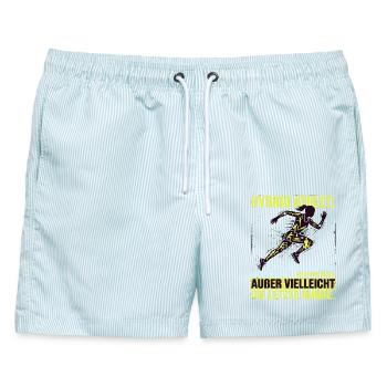 Hybrid Athlet Wettkampf lustiger Spruch - Männer Badeshorts - hellblau gestreift - Vorne - AI Model Male 178 light (178cm)