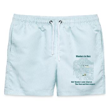 Eifel Wandern Topo GPS Karte - Männer Badeshorts - hellblau gestreift - Vorne - AI Model Male 178 light (178cm)