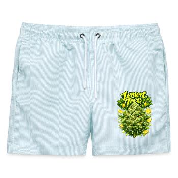 Zitronenbaum-Graffiti-Kunstdruck - Männer Badeshorts - hellblau gestreift - Vorne - AI Model Male 178 light (178cm)