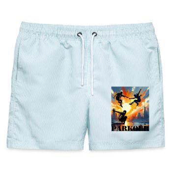 Parkour - Männer Badeshorts - hellblau gestreift - Vorne - AI Model Male 178 light (178cm)