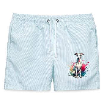Windhund Geschenk - Männer Badeshorts - hellblau gestreift - Vorne - AI Model Male 178 light (178cm)