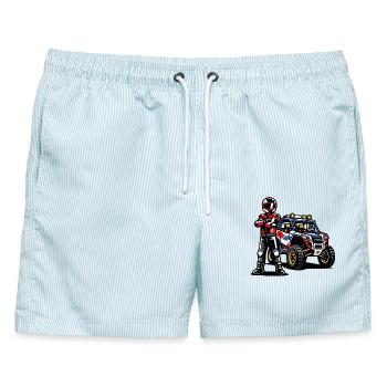 SSV Rallye Geländerennfahrer - Männer Badeshorts - hellblau gestreift - Vorne - AI Model Male 178 light (178cm)