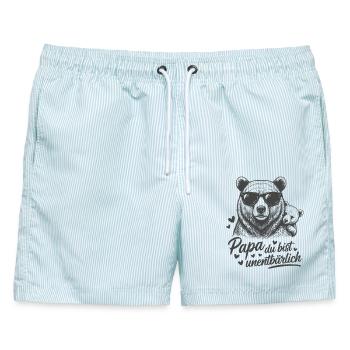 Bär Vater Kind Baby - Papa Du bist unentBÄRlich - Männer Badeshorts - hellblau gestreift - Vorne - AI Model Male 178 light (178cm)