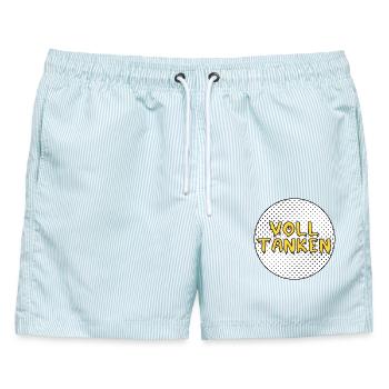 Volltanken - Männer Badeshorts - hellblau gestreift - Vorne - AI Model Male 178 light (178cm)