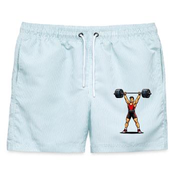 Gewichtheber unter der Stange in Kraft - Männer Badeshorts - hellblau gestreift - Vorne - AI Model Male 178 light (178cm)