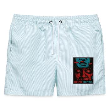 Eine Pille. Kein Frieden. Pop Art - Männer Badeshorts - hellblau gestreift - Vorne - AI Model Male 178 light (178cm)