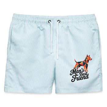 Low Poly Hund Grafik Mans Best Friend Shirt - Männer Badeshorts - hellblau gestreift - Vorne - AI Model Male 178 light (178cm)