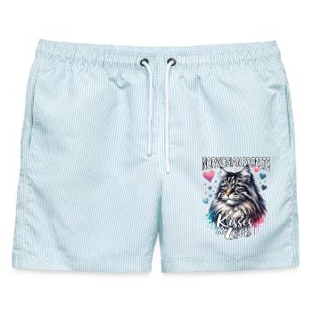 Norwegische Waldkatze Liebe - Männer Badeshorts - hellblau gestreift - Vorne - AI Model Male 178 light (178cm)