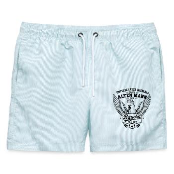 Alter Mann - Bayern Fan | Kakadu Fußball - Männer Badeshorts - hellblau gestreift - Vorne - AI Model Male 178 light (178cm)