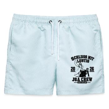 JGA 2026 Schluss mit lustig JGA CREW on Tour - Männer Badeshorts - hellblau gestreift - Vorne - AI Model Male 178 light (178cm)