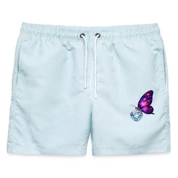 Soul of Earth – Blue Butterfly Heart - Männer Badeshorts - hellblau gestreift - Vorne - AI Model Male 178 light (178cm)
