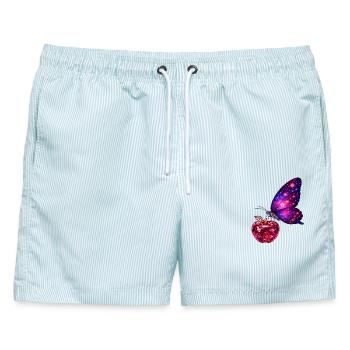 Rubin-Leben – Power Butterfly - Männer Badeshorts - hellblau gestreift - Vorne - AI Model Male 178 light (178cm)