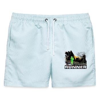 Läufer - Männer Badeshorts - hellblau gestreift - Vorne - AI Model Male 178 light (178cm)